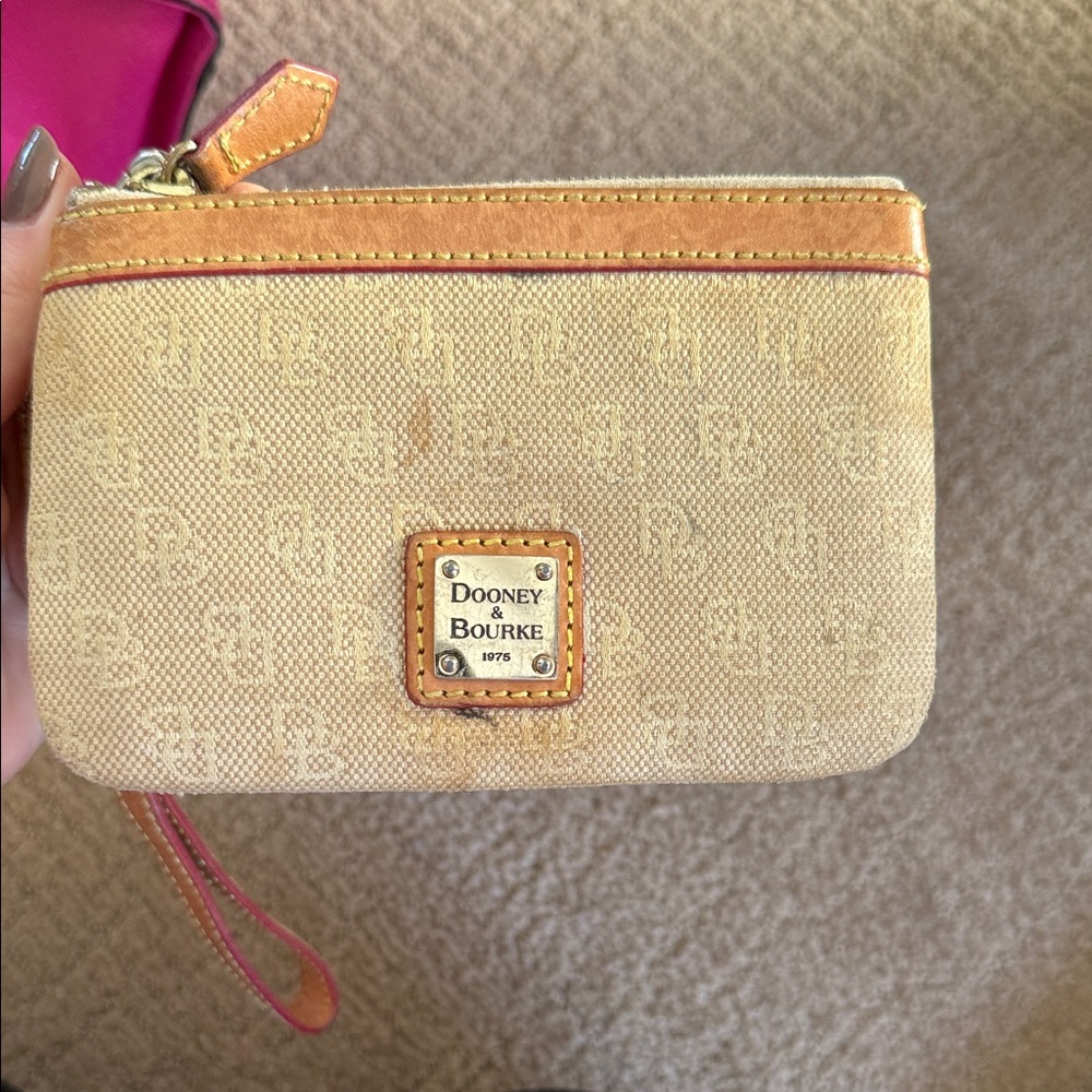 Dooney & Bourke Beige and Tan Monogram Wristlet